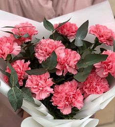 Букет из 11 гвоздик с эвкалиптом