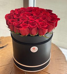 27 красных голландских роз в коробку