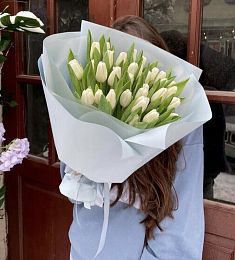 21 белый тюльпан в оформлении