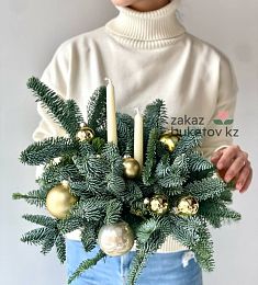 Новогодний декор настольная композиция "Gold nobilis" из нобилиса