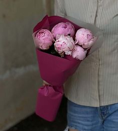 5 розовых пионов в оформлении